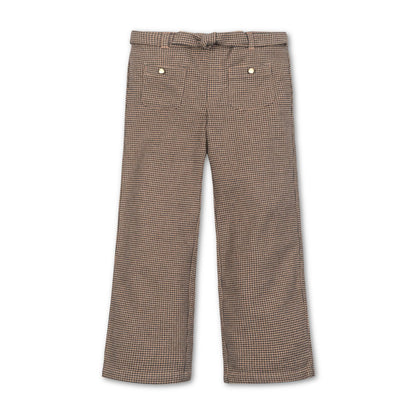 Girls Organic Wide Leg Dress Pant - Camel Houndstooth