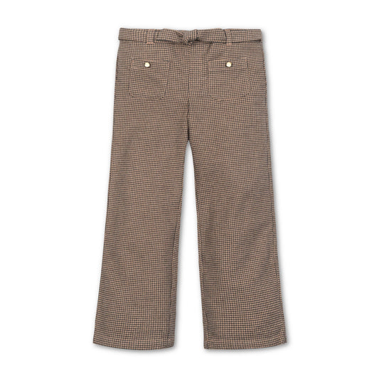 Girls Organic Wide Leg Dress Pant - Camel Houndstooth