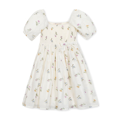 Girls Organic Smocked Bubble Sleeve Floral Dress