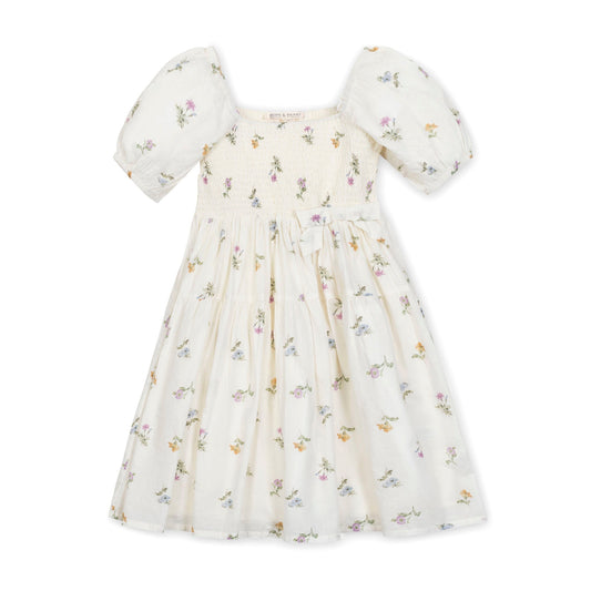 Girls Organic Smocked Bubble Sleeve Floral Dress