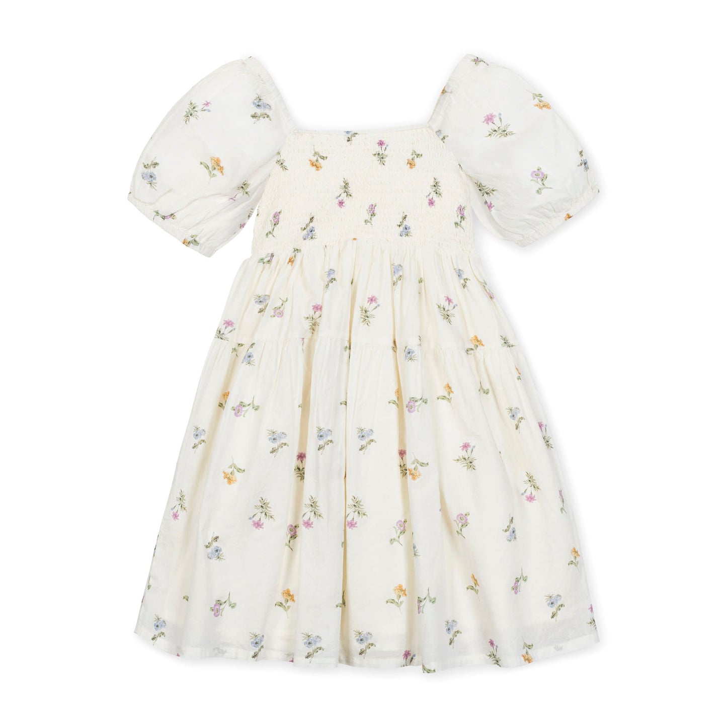 Girls Organic Smocked Bubble Sleeve Floral Dress