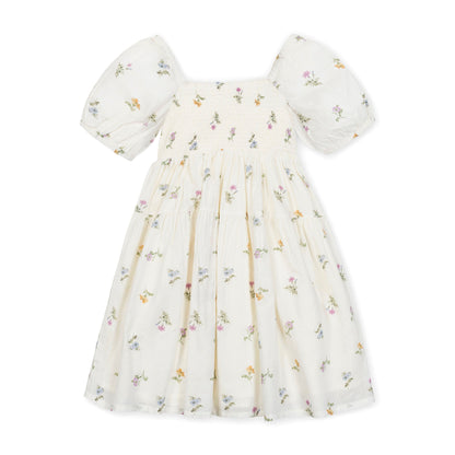 Girls Organic Smocked Bubble Sleeve Floral Dress
