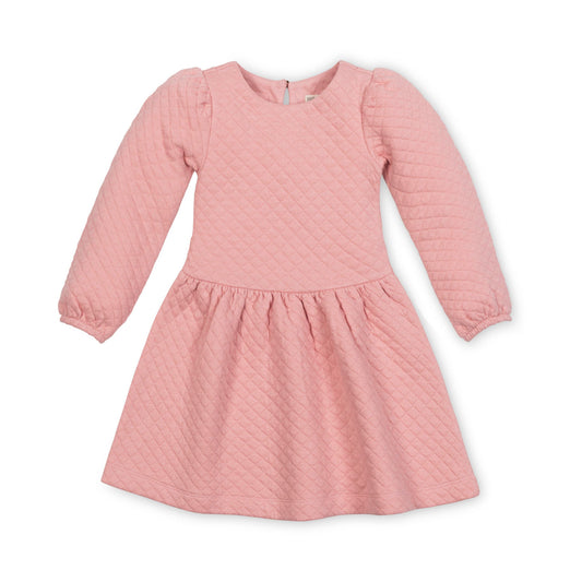 Girls Quilted Drop Waist Dress - Rose