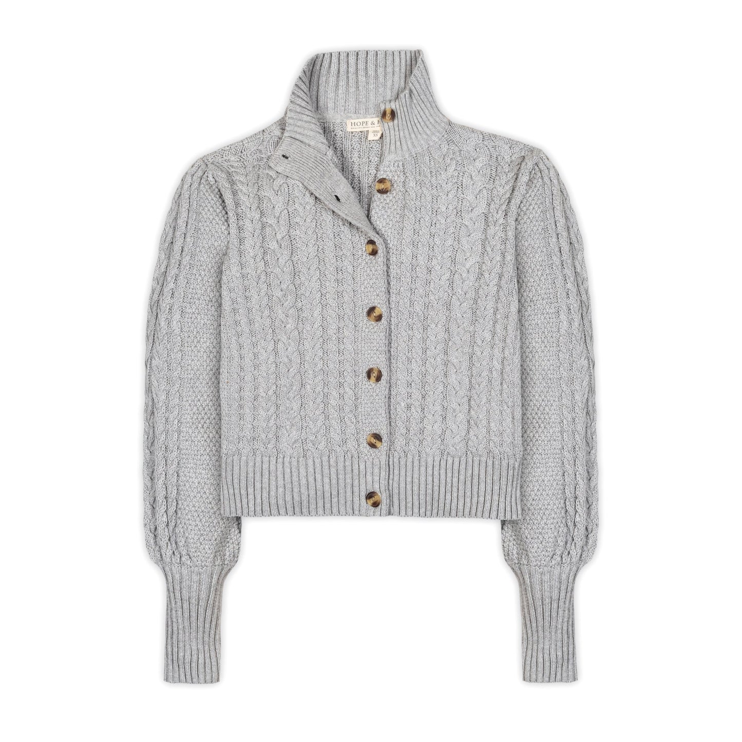 Women's Organic Mock Neck Cable Cardigan