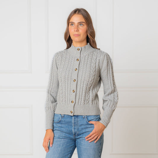 Women's Organic Mock Neck Cable Cardigan