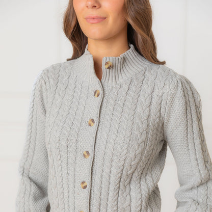 Women's Organic Mock Neck Cable Cardigan
