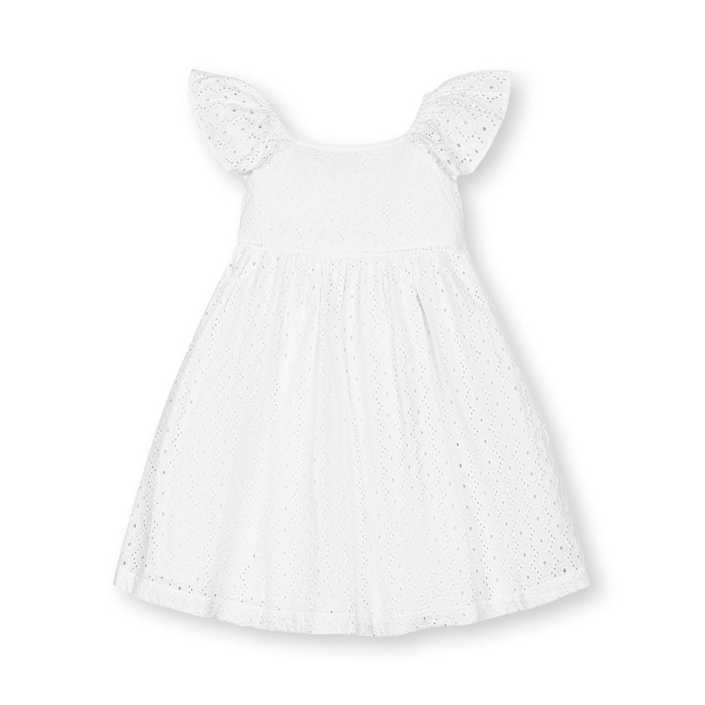 Girls Organic Flutter Sleeve Eyelet Dress