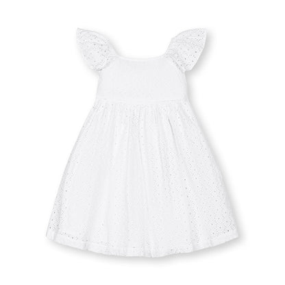 Girls Organic Flutter Sleeve Eyelet Dress