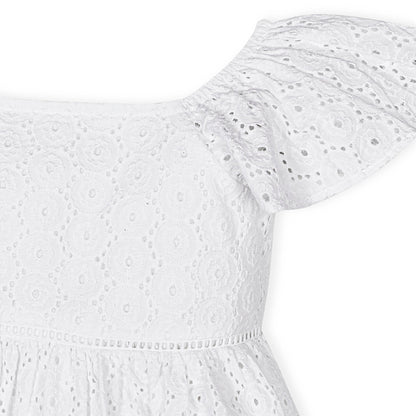 Girls Organic Flutter Sleeve Eyelet Dress