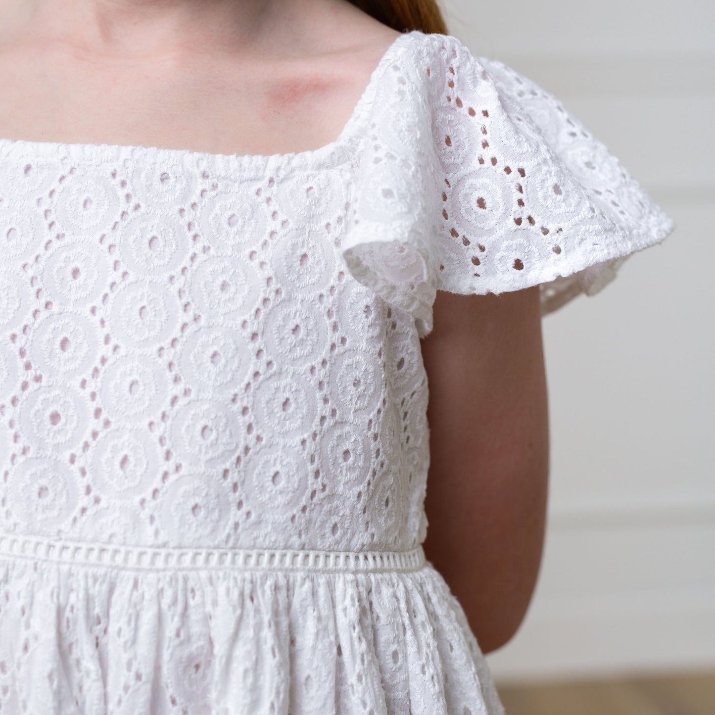 Girls Organic Flutter Sleeve Eyelet Dress