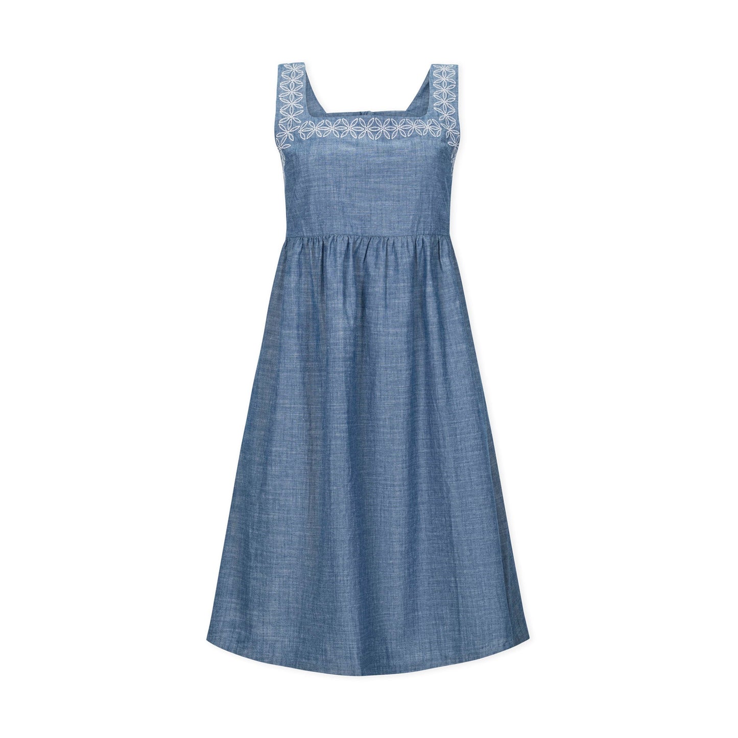Women's Organic Chambray Dress with Embroidery