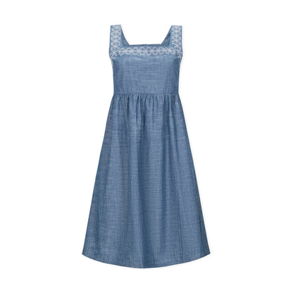 Women's Organic Chambray Dress with Embroidery