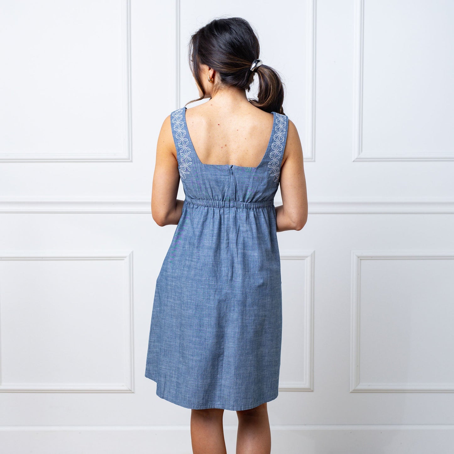 Women's Organic Chambray Dress with Embroidery