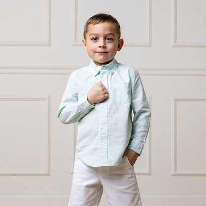 Boys Organic Seersucker Shirt - Mint
