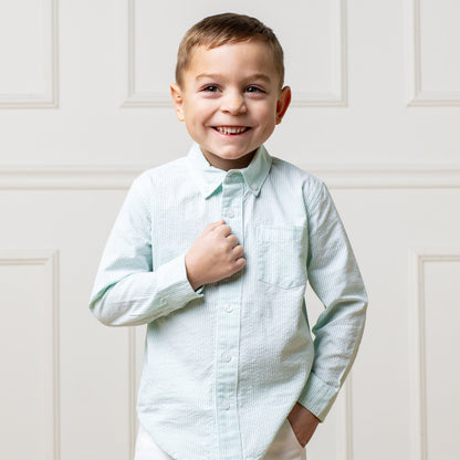 Boys Organic Seersucker Shirt - Mint