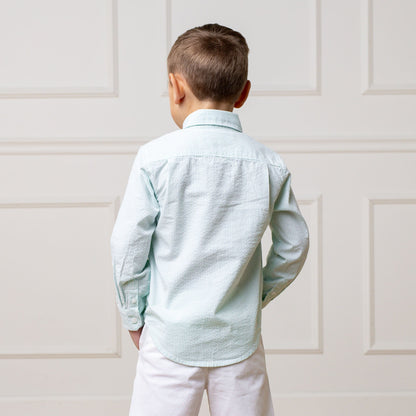 Boys Organic Seersucker Shirt - Mint