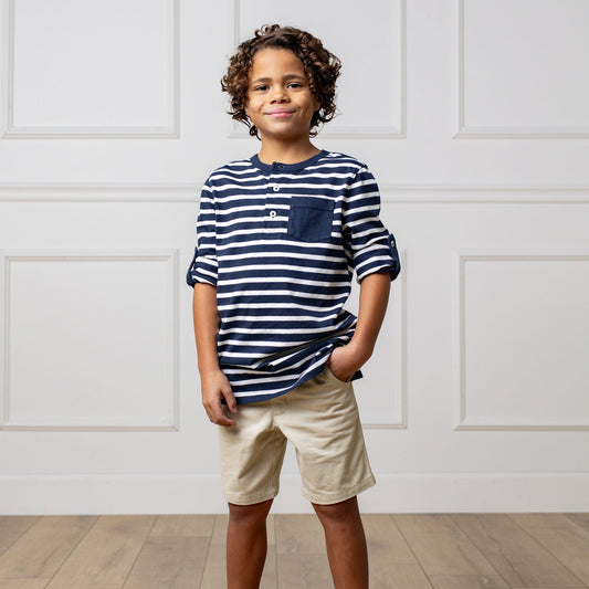 Boys Henley Pocket Tee with Rolled Sleeves