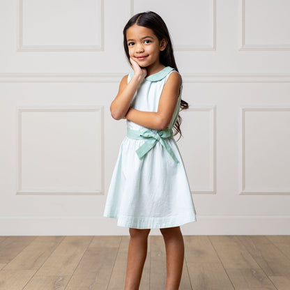 Organic Mint Seersucker Peter Pan Collar Dress