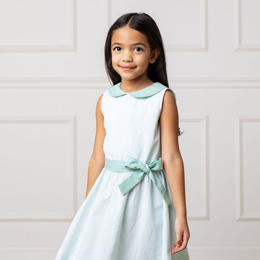Organic Mint Seersucker Peter Pan Collar Dress