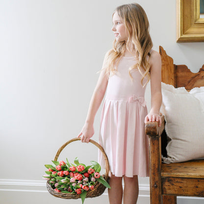 Girls Organic Pleated Sweater Dress - Rose Marl