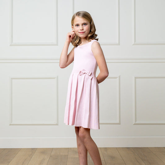 Girls Organic Pleated Sweater Dress - Rose Marl