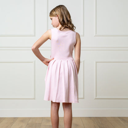 Girls Organic Pleated Sweater Dress - Rose Marl