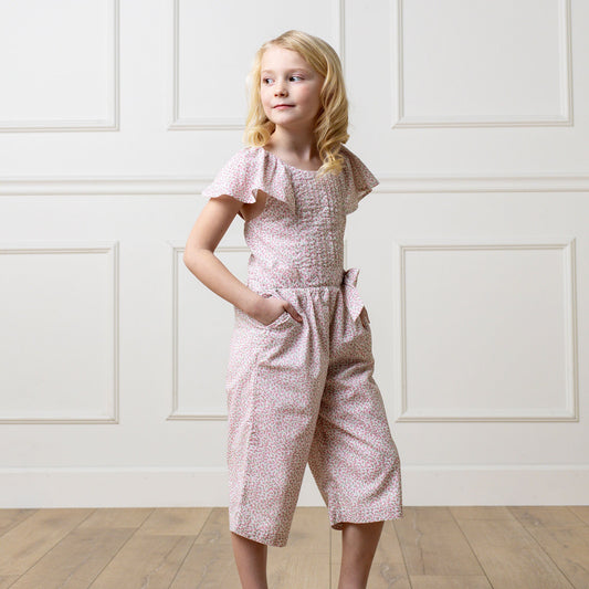 Girls Organic Flutter Sleeve Pintuck Jumpsuit