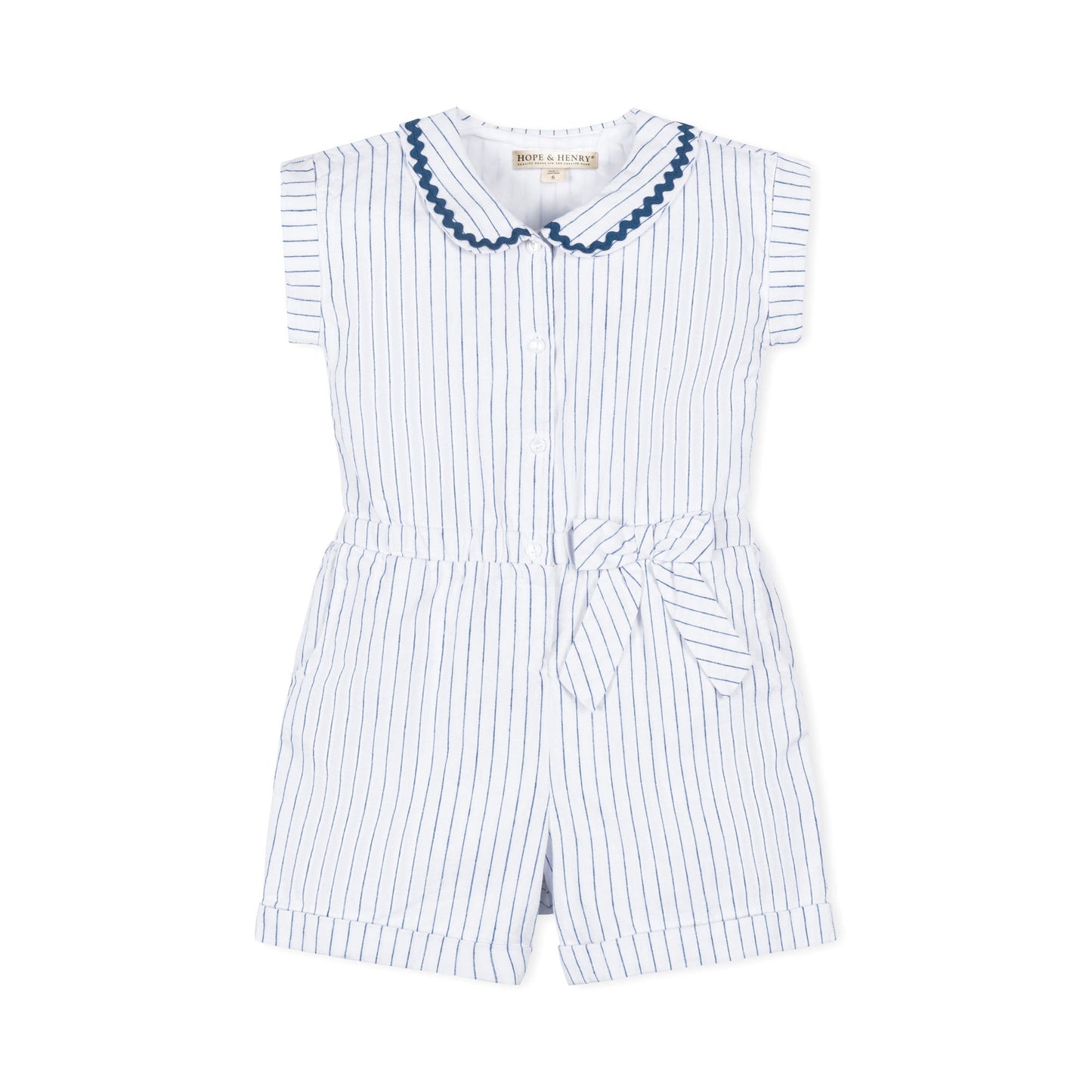 Girls Linen Collared Button Front Romper