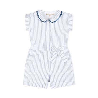 Girls Linen Collared Button Front Romper