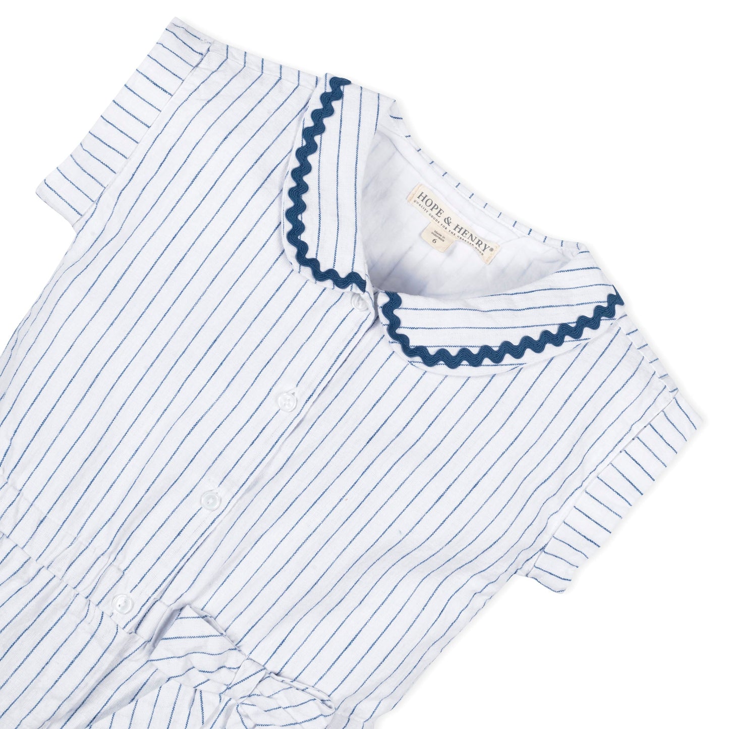 Girls Linen Collared Button Front Romper