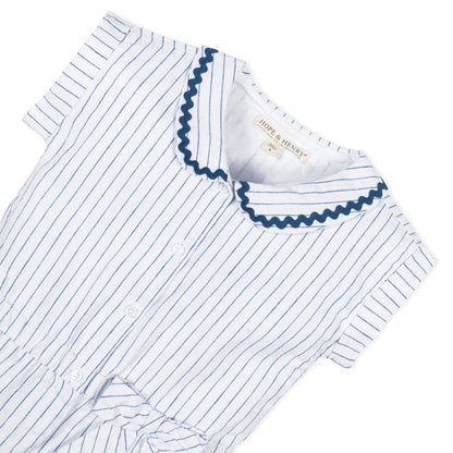 Girls Linen Collared Button Front Romper
