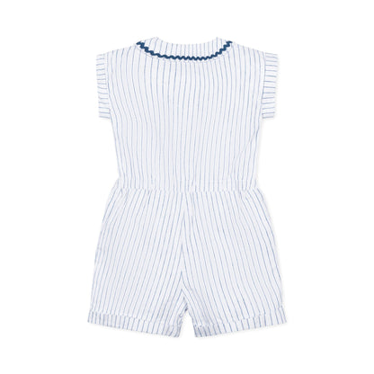 Girls Linen Collared Button Front Romper