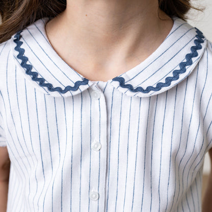 Girls Linen Collared Button Front Romper