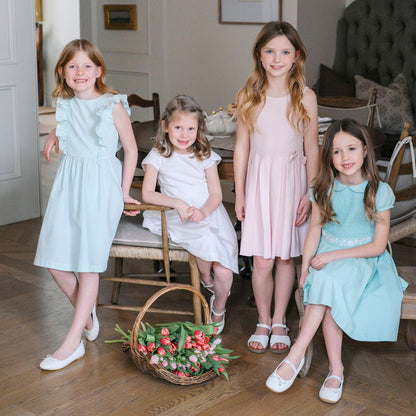 Girls Organic Flutter Sleeve Open Back Dress - Mint Seersucker