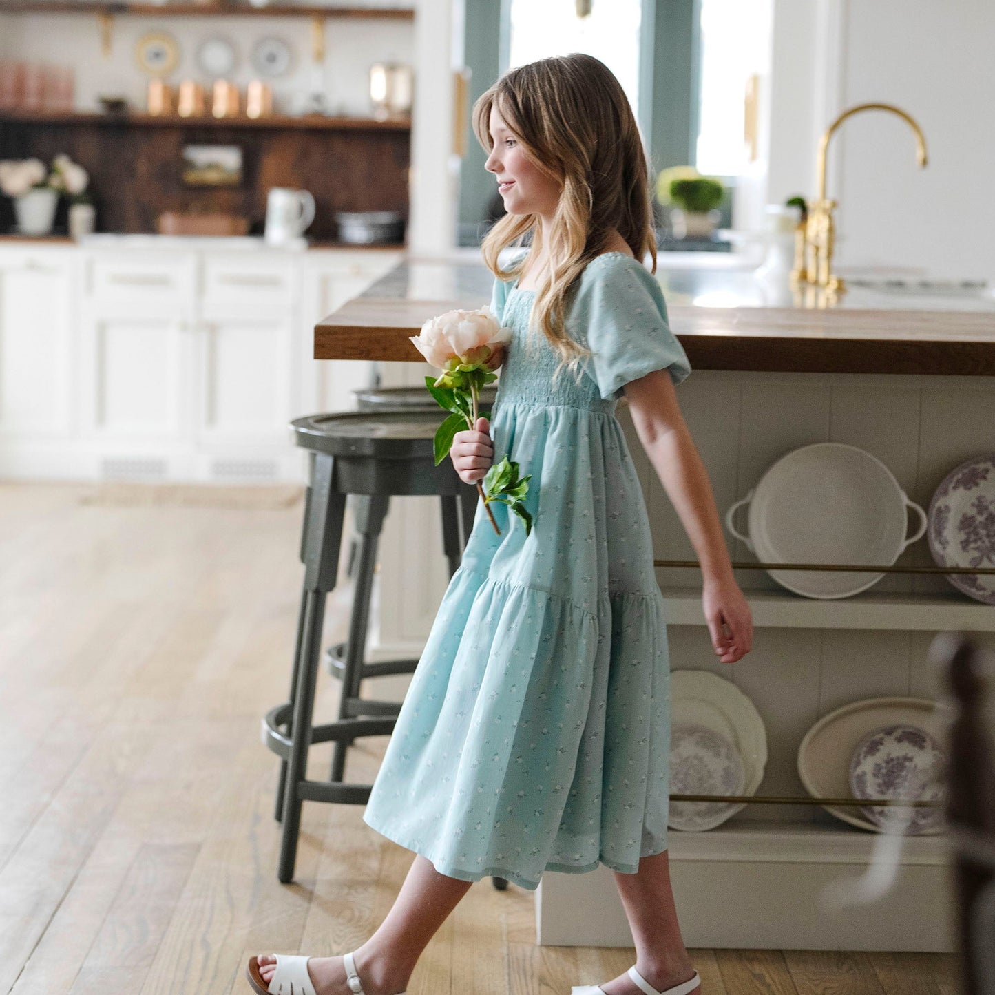 Girls Smocked Bubble Sleeve Dress