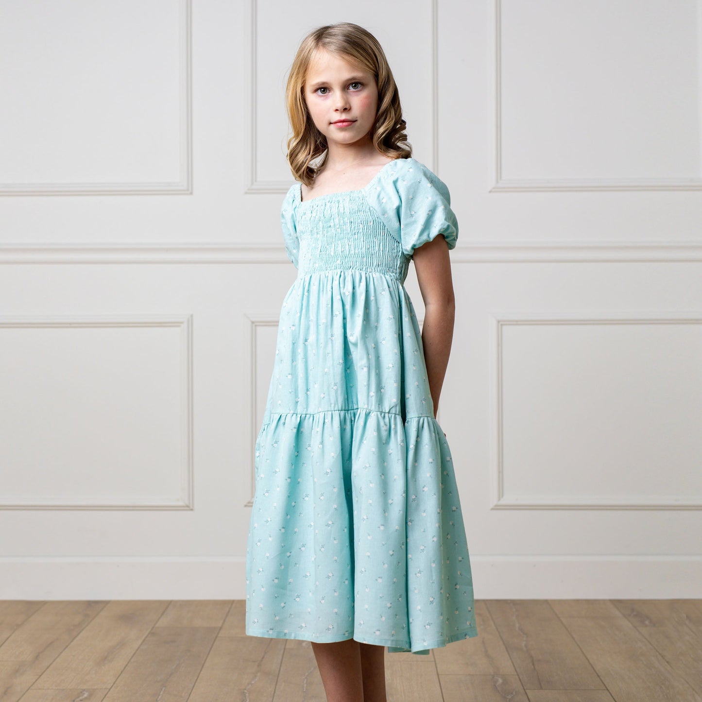 Girls Smocked Bubble Sleeve Dress