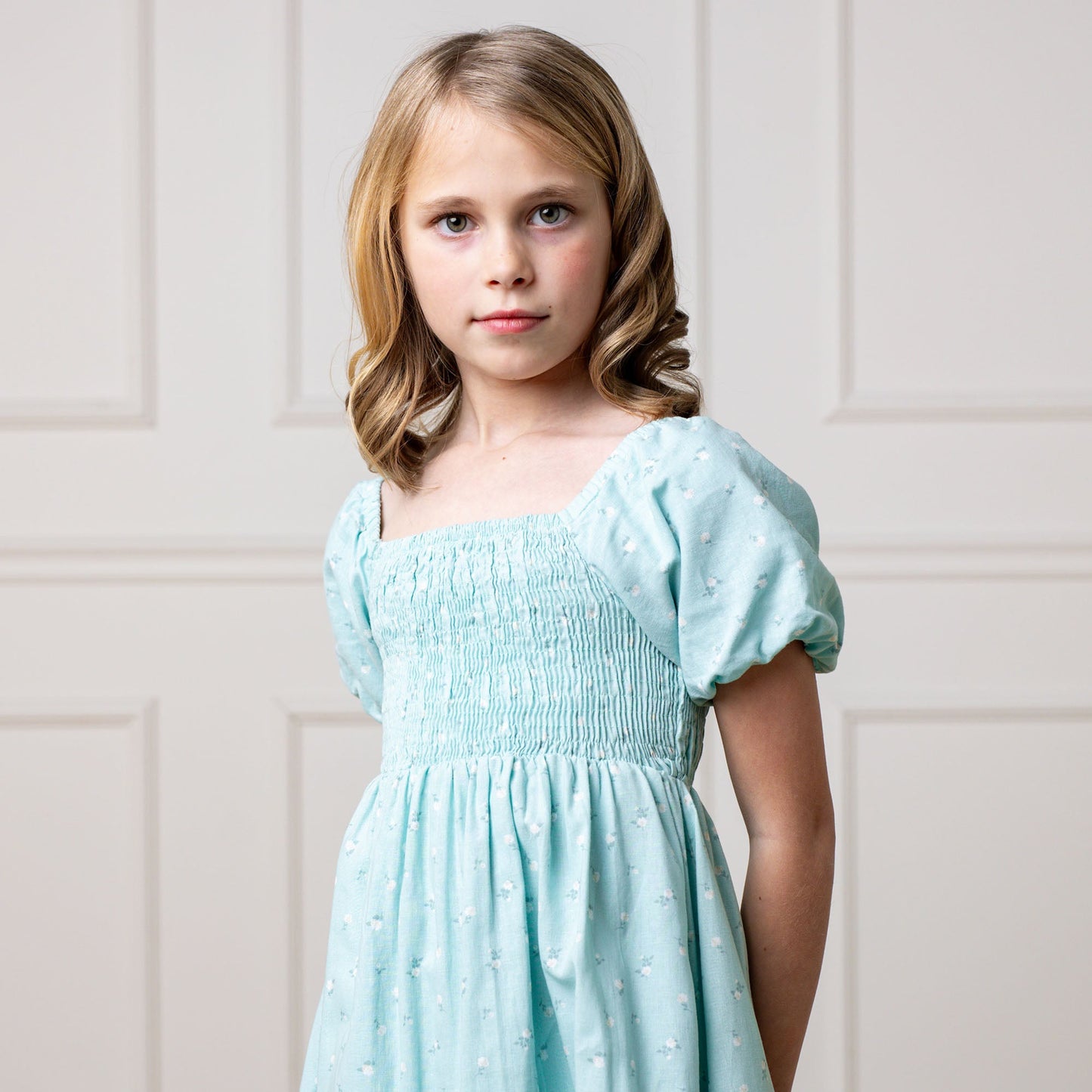 Girls Smocked Bubble Sleeve Dress