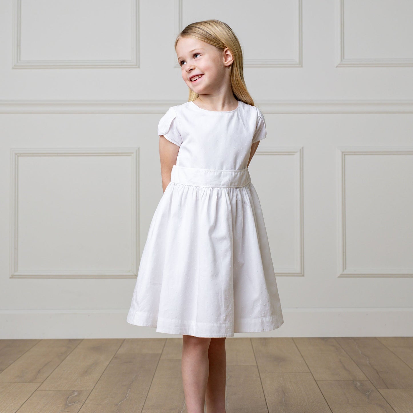 Girls Organic Tulip Sleeve Party Dress - White