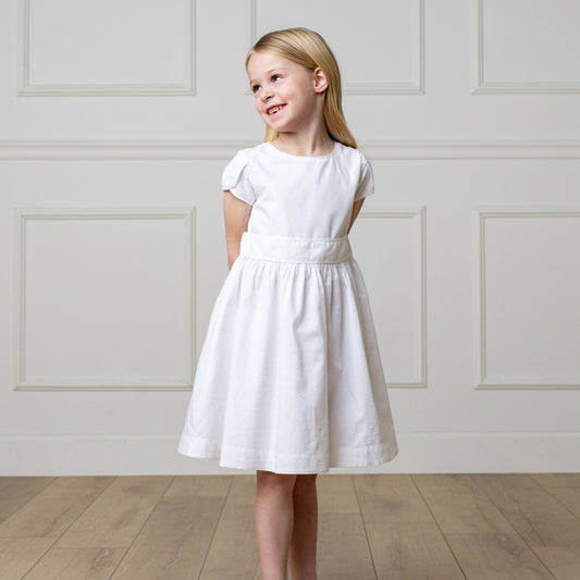 Girls Organic Tulip Sleeve Party Dress - White