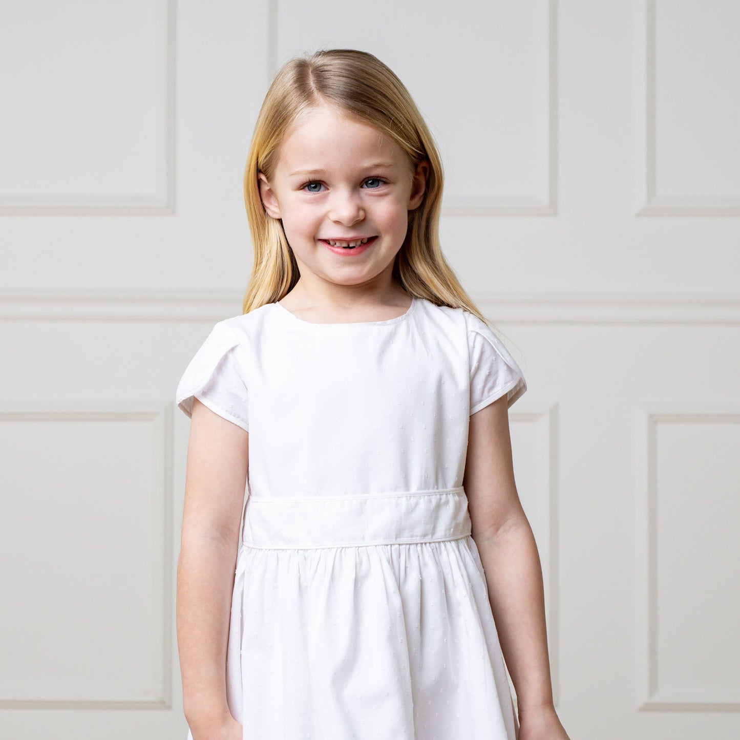 Girls Organic Tulip Sleeve Party Dress - White