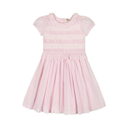 Girls Organic Puff Sleeve Smocked Party Dress - Pale Pink