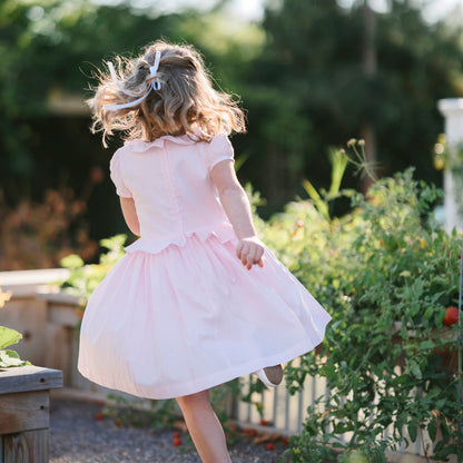 Girls Organic Puff Sleeve Smocked Party Dress - Pale Pink