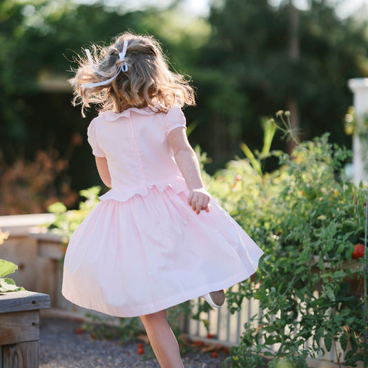 Girls Organic Puff Sleeve Smocked Party Dress - Pale Pink
