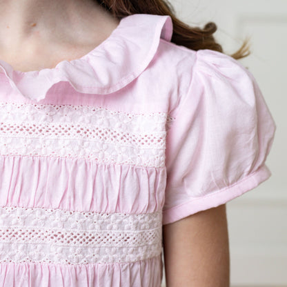 Girls Organic Puff Sleeve Smocked Party Dress - Pale Pink
