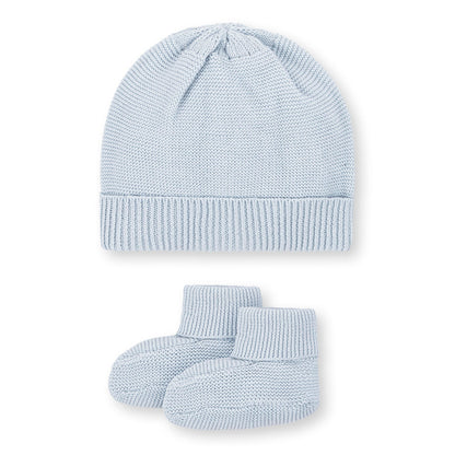 Organic Knit Baby Beanie & Bootie Set - Airy Blue