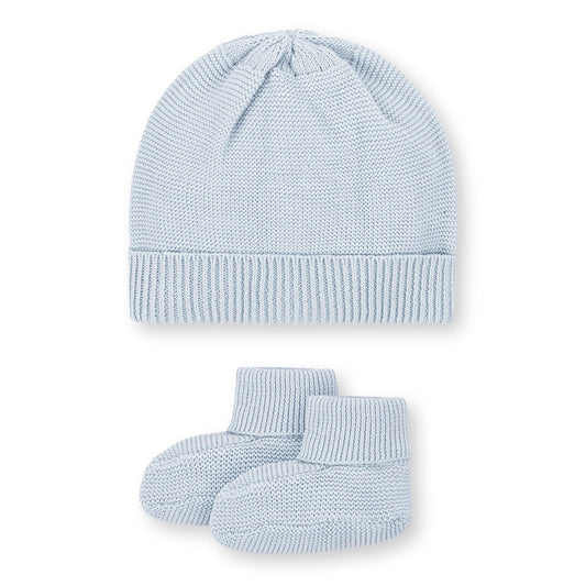 Organic Knit Baby Beanie & Bootie Set - Airy Blue