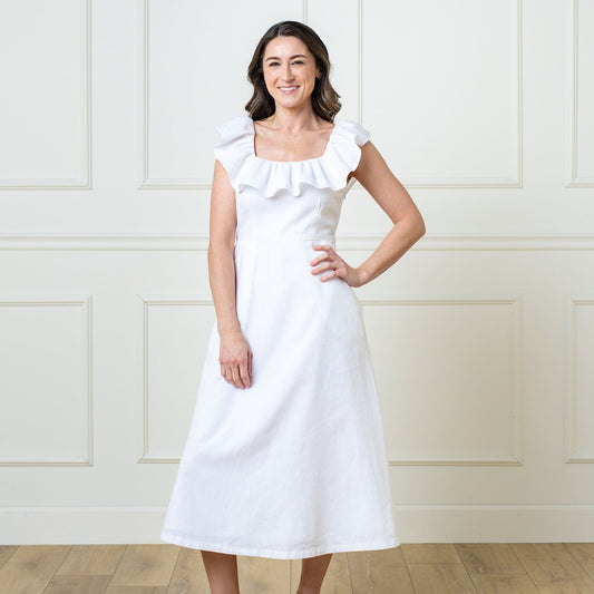 Women's Linen Ruffle Collar Dress