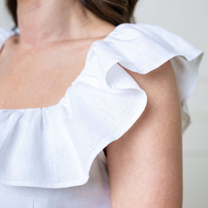 Women's Linen Ruffle Collar Dress