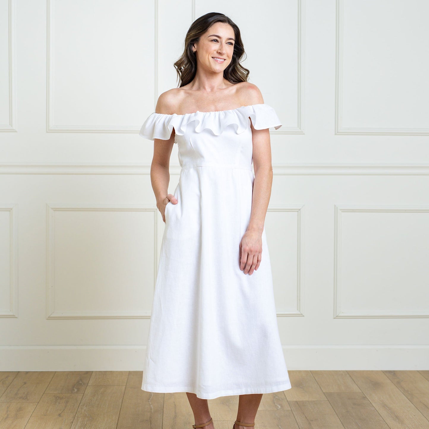 Women's Linen Ruffle Collar Dress