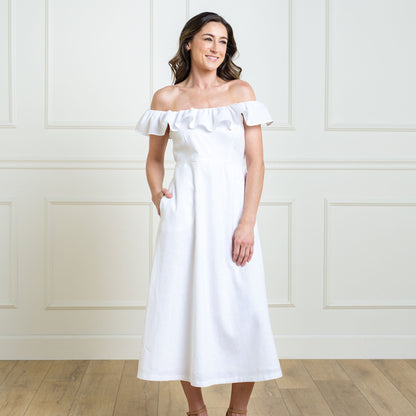 Women's Linen Ruffle Collar Dress